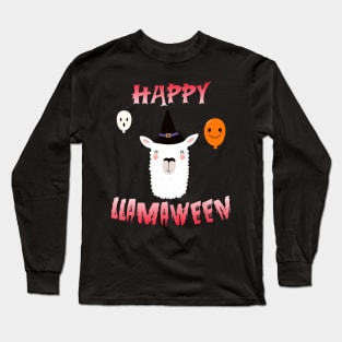 Cool Llama Witch costume halloween Happy Llamaween Long Sleeve T-Shirt